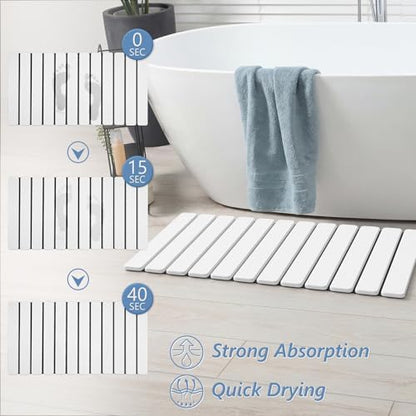 AWW Foldable Stone Bath Mat, Diatomaceous, 31.5"x15.7", White