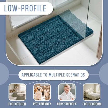 Yimobra Bathroom Rug Mat, Non Slip and Super Absorbent Bath Mat, Machine Washable Quick Dry, Ultra Plush Chenille Shower Rugs for Bathroom Floor Sink Tub and Shower Outside, Peacock Blue, 24 x 17
