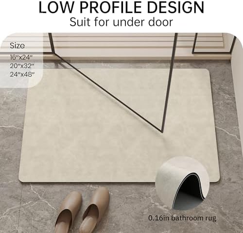 Mecko Bath Mat 16"x24",Ultra Thin Bathroom Rug fit Under Door Light Brown