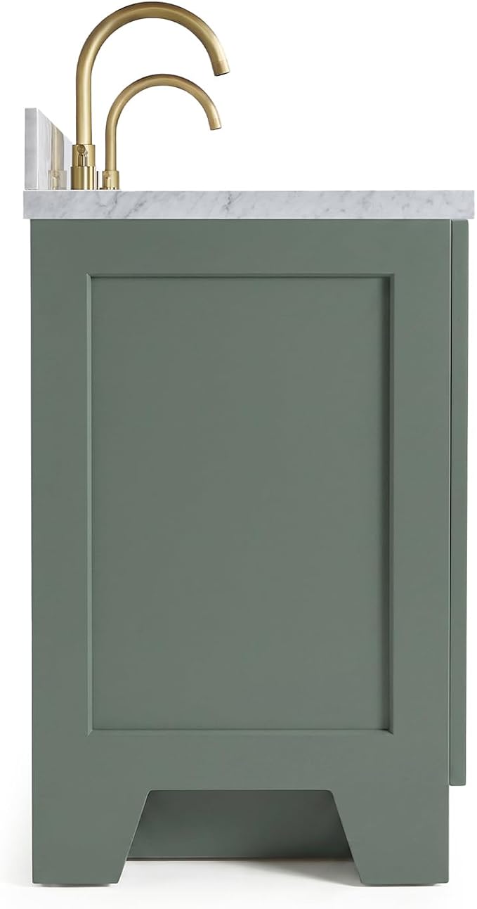 ARIEL Taylor 72-inch Bathroom Vanity with Sink,Solid Wood, 1.5-inch Italian Carrara Marble Countertop, Double Rectangular Porcelain Sink, Soft Closing Doors, Dovetail Drawers, Vintage Green