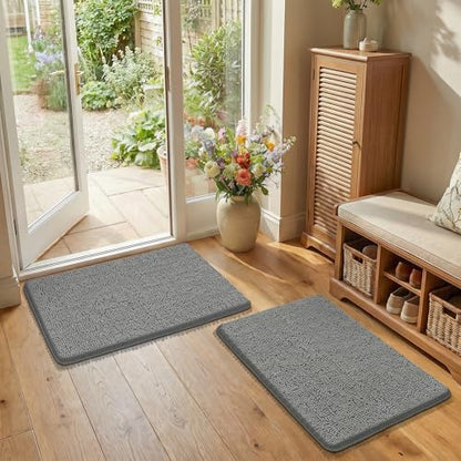 Bcoimo Bath Rug Mat Sets, 2 Piece Extra Soft Chenille Gray Bathroom Mat Set