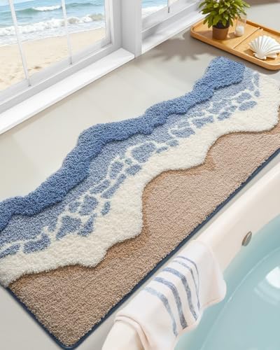 DEXI Cute Bath Mat, Sea Ocean Wave Bathroom Rugs, 43x26 Blue