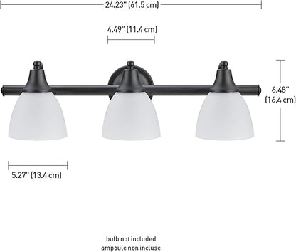 Globe Electric 51227 Jayden 5-Piece All-In-One Bathroom Set, Oil Rubbed Bronze, 3-Light Vanity Light with Frosted Glass Shades, Towel Bar, Toilet Paper Holder, Towel Ring, Robe Hook, Bulb Not Included
