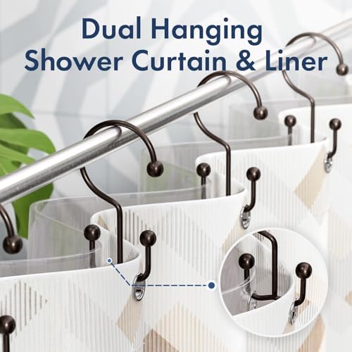 Bathway Shower Curtain Hooks Bronze Shower Curtain Rings, 12 Pcs Double Hook Shower Curtain Hooks Rings Shower Curtain Hangers Rust Proof, Metal Shower Hooks for Bathroom Shower Curtain Rod