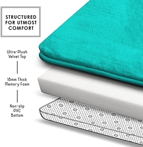 Clara Clark 2 Piece Bathroom Rugs Bath Mat Set, Velvet Memory Foam Bath Mats for Bathroom - Non-Slip, PVC Backing Bath Rugs, Washable - Dries Quickly, Teal