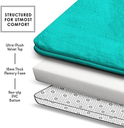 Clara Clark 2 Piece Bathroom Rugs Bath Mat Set, Velvet Memory Foam Bath Mats for Bathroom - Non-Slip, PVC Backing Bath Rugs, Washable - Dries Quickly, Teal