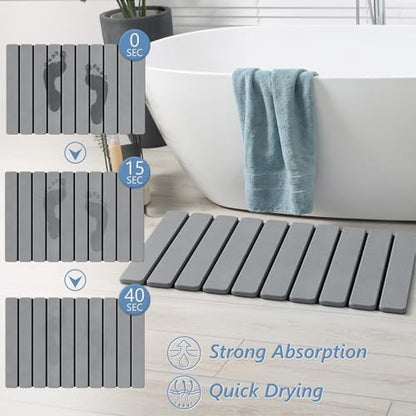 AWW Foldable Stone Bath Mat, Diatomaceous, 23.6"x15.5", Grey