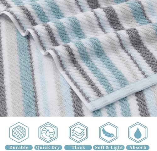 VOOVA & MOVAS Aqua Striped Hand Towels 4 Pack, 100% Cotton, 16x27 in