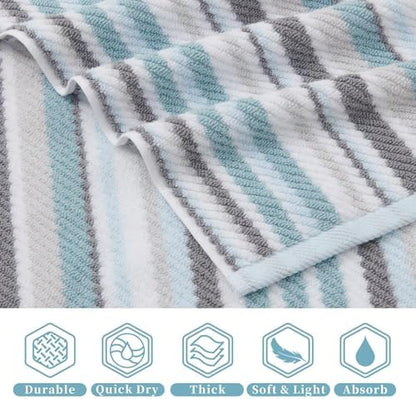 VOOVA & MOVAS Washcloths 6 Pack, 100% Cotton, 13x13 in, Aqua Striped