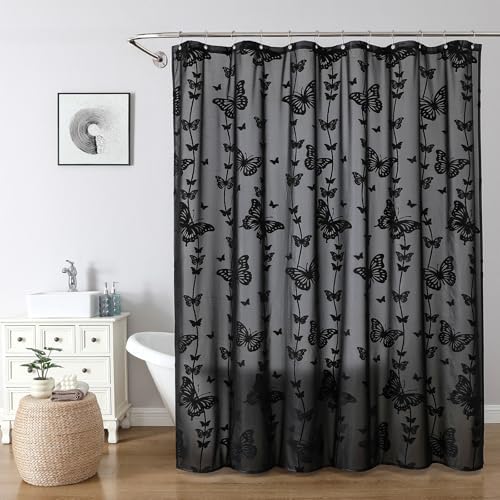Onalasyc Black Butterfly Shower Curtain,Lace Sheer Shower Curtain,72x72in