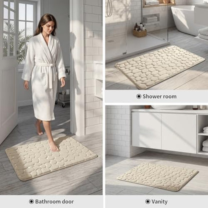 YIHOUSE Memory Foam Runner Rug, Cobblestone Bathroom Runner Rugs Super Water Absorbent Bath Mats for Bathroom Machine Washable Bath Rugs for Hallway Bedroom Laundry Room(20 x 47,Khaki)