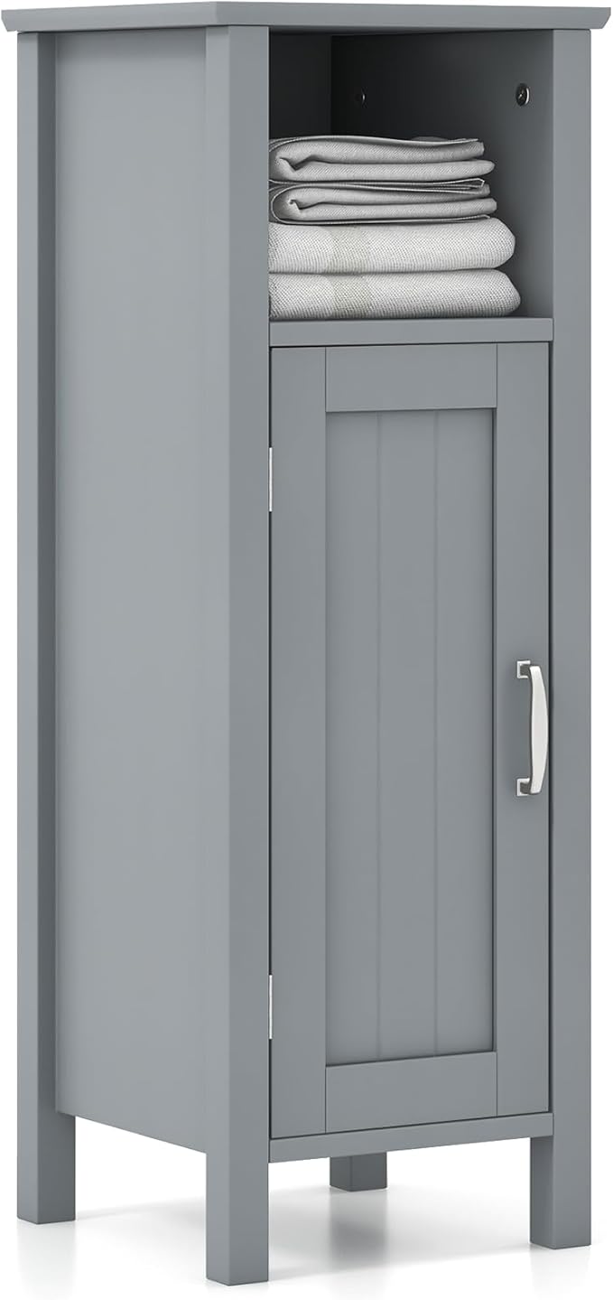 Tangkula Bathroom Floor Cabinet, Freestanding Narrow Storage Cabinet with Anti-Tipping Device, 3-Height Adjustable Shelf, for Bathroom Home Office, 12 x 12 x 31.5 Inches (Grey)