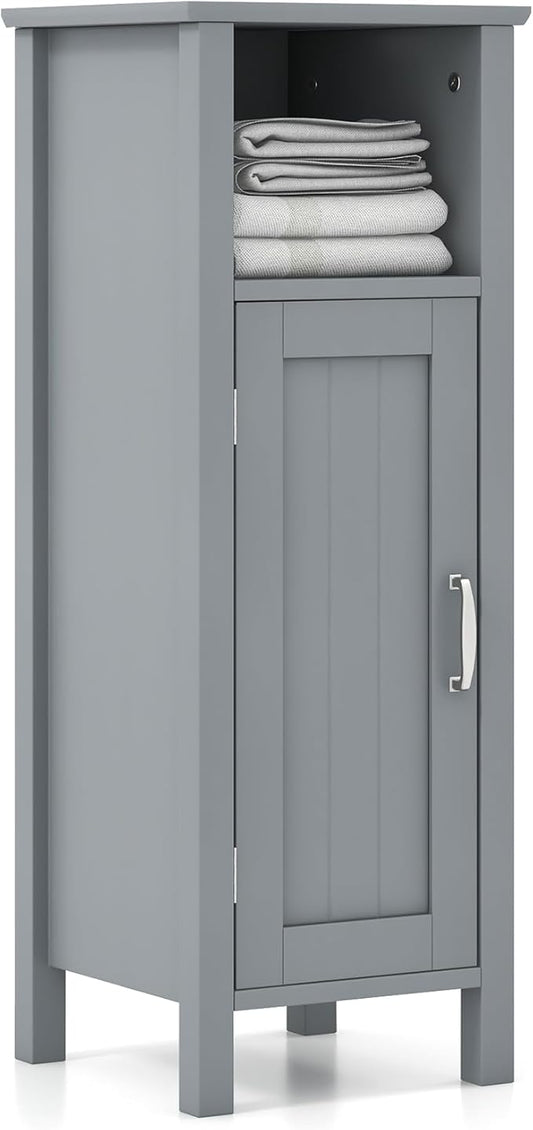 Tangkula Bathroom Floor Cabinet, Freestanding Narrow Storage Cabinet with Anti-Tipping Device, 3-Height Adjustable Shelf, for Bathroom Home Office, 12 x 12 x 31.5 Inches (Grey)