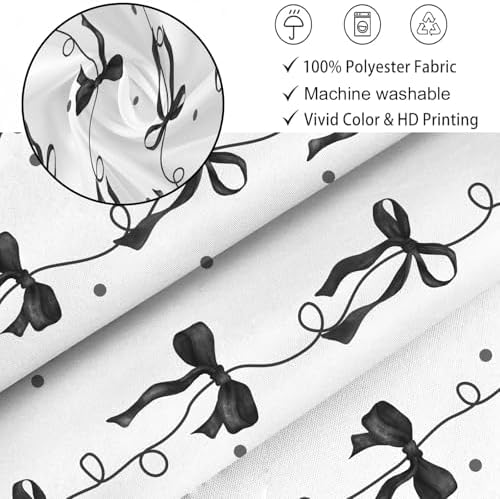 Black Bow Shower Curtain for Bathroom, Teen Girls Theme, 72x72 Inches