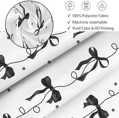 Black Bow Shower Curtain for Bathroom, Teen Girls Theme, 72x72 Inches