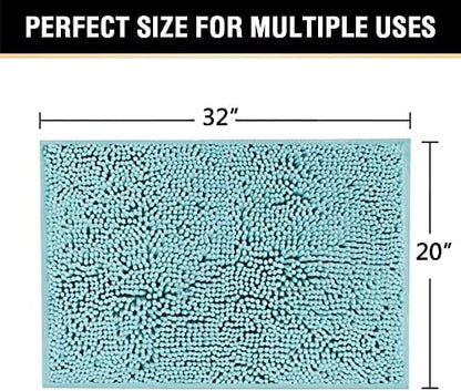 H.VERSAILTEX Microfiber Bath Rugs Chenille Floor Mat Ultra Soft Washable Bathroom Dry Fast Water Absorbent Bedroom Area Rugs, 20 x 32 - Inch, Aqua Haze