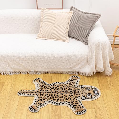Brown Leopard Bath Mat Non Slip Absorbent Cartoon Rugs 39.3x25.5in