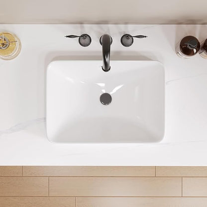 Bathroom Rectangle Vessel Sink 18" x 13" Rectangle Semi Recessed Sink White Drop in Square ceramic Sink with Overflow Modern Sinks Bowl Vanity Above Counter Basin