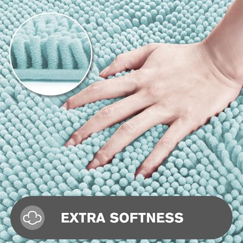 Small Bathroom Rug 12"x12" – Washable and Absorbent Mini Bath Mat, Non Slip, Thick Soft Chenille Bath Rugs for Bathroom, Shower, Locker Rug(Aqua)