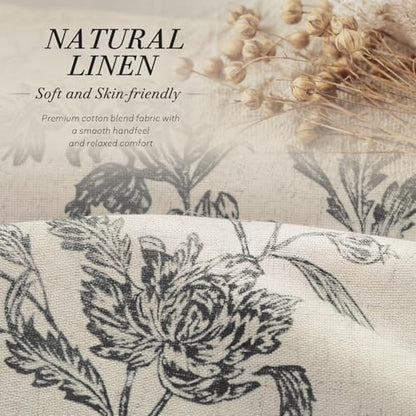 Black Floral Shower Curtain,Vintage Linen Beige Cottagecore Shower Curtains for Bathroom, 72" W x 72" L