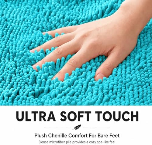 Bathroom Rugs Sets 2 Piece,Super Absorbent Soft,Thick,Machine Washable Chenille Bath Mat,Non Slip Toilet Floor Rug,Bath Mats for Bathroom,20x32 Plus 20x20 U Shape,Light Blue