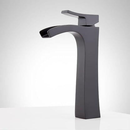 Signature Hardware 477033 Vilamonte 1.2 GPM Vessel Single Hole Bathroom Faucet with Metal Lever Handle and Pop-Up Drain Assembly | Includes - Metal Lever Handle and Pop-Up Drain Assembly - Matte Black