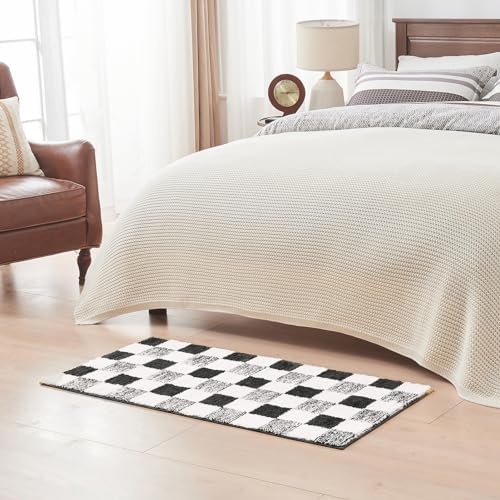 CozeCube Jet Black Checkered Bath Mat 24"x16" Non Slip Washable Rug