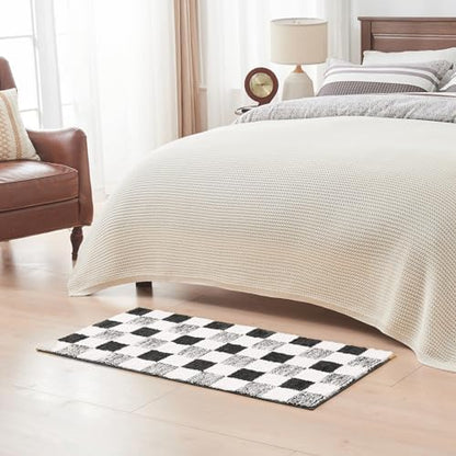 CozeCube Jet Black Checkered Bath Mat 36"x24" Non Slip Washable Rug