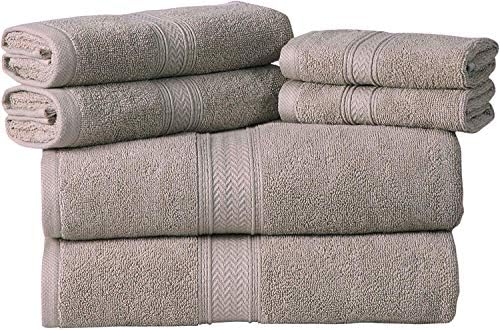 HILLFAIR Premium 600 GSM - 100% Cotton - 6 Piece Bath Towel Set - Stone