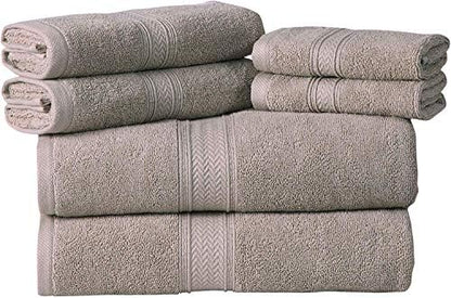 HILLFAIR Premium 600 GSM - 100% Cotton - 6 Piece Bath Towel Set - Stone