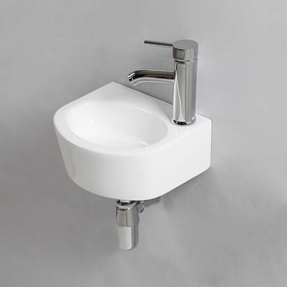 Wall Hung Basin Sink Small Cloakroom Basin Rectangle Ceramic Wash Basin Right Hand (Oval Sink Set (with Tap&Drain))