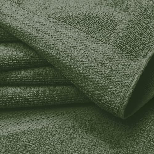 GLAMBURG Ultra Soft 8-Piece Towel Set - 100% Pure Ring spun Cotton, Contains 2 Oversized Bath Towels 27x54, 2 Hand Towels 16x28, 4 Wash Cloths 13x13 - Ideal for Everyday use, Hotel & Spa - Olive Green
