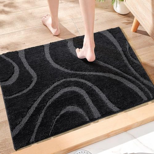 DEXDE Bathroom Rugs Non-Slip Mat for Bathroom Floor Tub Shower, 24x36 Black