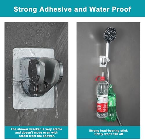 GwernKB Shower Head Holder Strong Adhesive No Drilling Wall Mount Adjustable Handheld Showerhead Bracket for RV Kids Bathroom Shower,Fix Firmly and Use Conveniently (Silver, 1)