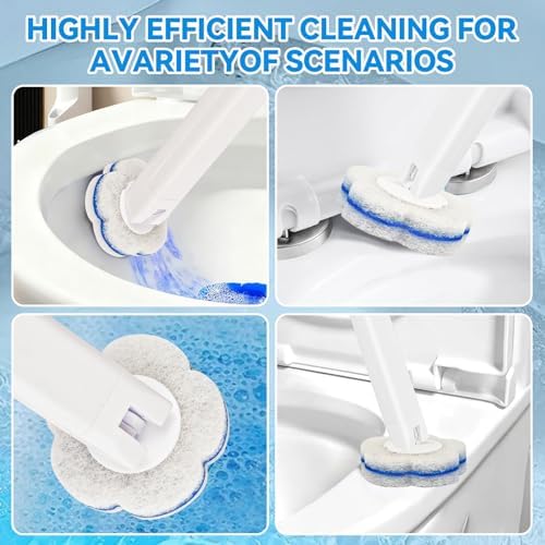 Disposable Toilet Brush System & 48 Scrubbing Refills with Cleaner - All-in-One Toilet Wand Starter Kit, Wall-Mounted Holder, Essential Toilet Cleaning Supplies for Bathroom Deep Clean & Hygiene