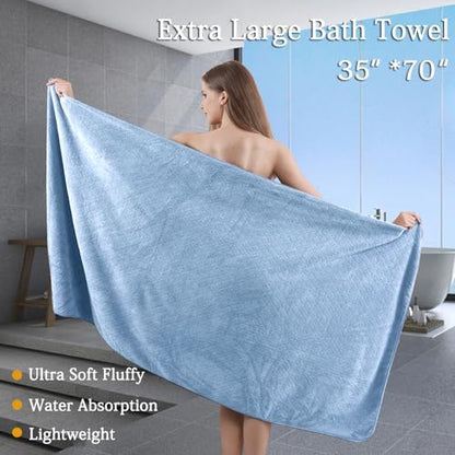 8-Piece Blue Bath Towels Set,2 Oversized Large Bath Towels Sheet,2 Hand Towels and 4 Washcloths - 600 GSM Soft Luxury Towel Set,Highly Absorbent Quick Dry Towel Collection for Bathroom,Hotel and Spa