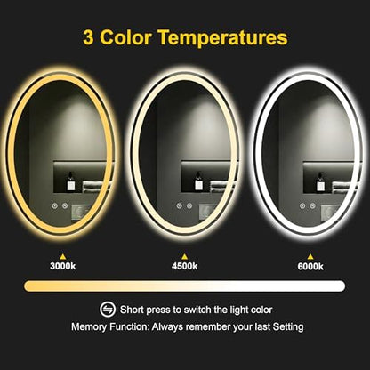 Oval LED Bathroom Mirror with Lights, 22 x 32 Inch Lighted Vanity Mirror