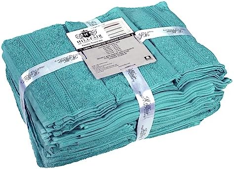 HILLFAIR 100% Cotton 24 Piece Bath Towels Set for Bathroom- Sea Green