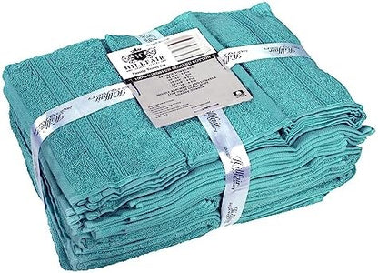HILLFAIR 100% Cotton 24 Piece Bath Towels Set for Bathroom- Sea Green