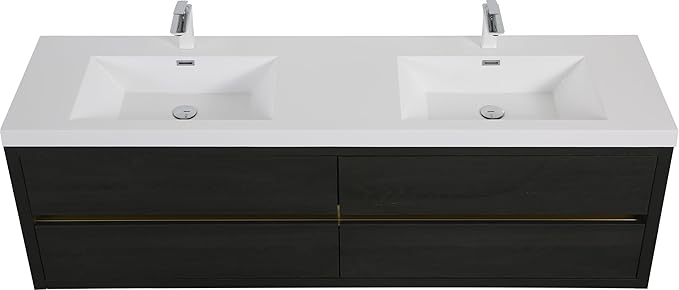 72" Wall-Mounted Bathroom Vanity with 2 Sinks, Floating Storage Cabinet with Stone Resin Countertop, 4 Soft Close Drawers, Espresso Wood Finish, Pre-Assembled Base