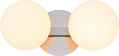 Bathroom Vanity Light Fixtures, Modern 2 Lights Globe Wall Sconce Lighting Brushed Nickel, Porch Wall Mount Light Fixture for Bathroom, Mirror Cabinets Hallway Stairs (Brushed Nickel, 2-Light)