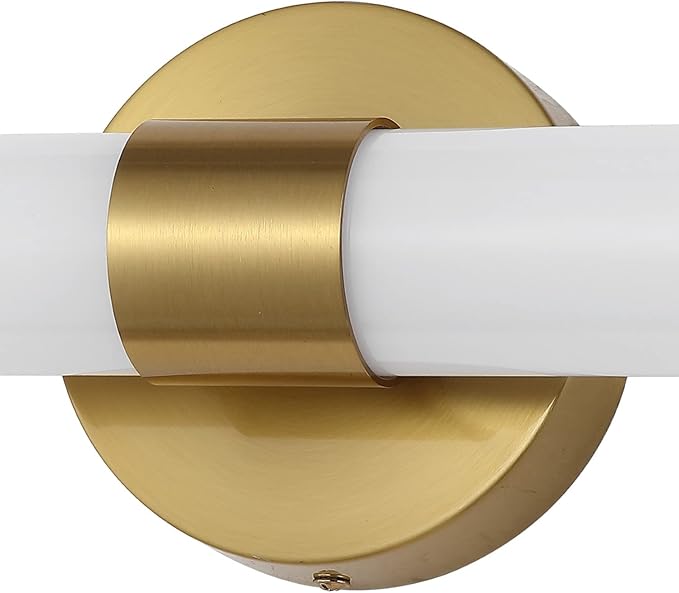 JONATHAN Y 20.13" Brass Gold 1-Light Integrated LED Vanity Light, Mid-Century Modern Iron Sconce with Frosted Acrylic Shade, Dimmable Bathroom Light Fixture for Mirror, 3000K JYL7119A