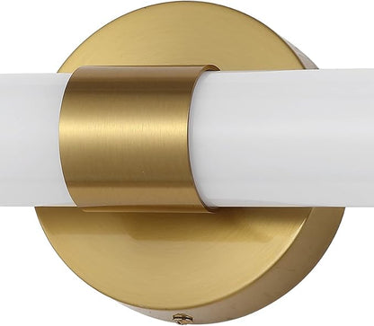 JONATHAN Y 20.13" Brass Gold 1-Light Integrated LED Vanity Light, Mid-Century Modern Iron Sconce with Frosted Acrylic Shade, Dimmable Bathroom Light Fixture for Mirror, 3000K JYL7119A