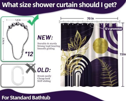 Dark Purple and Gold Shower Curtain, 72x72 in, Mid Century Modern Plum