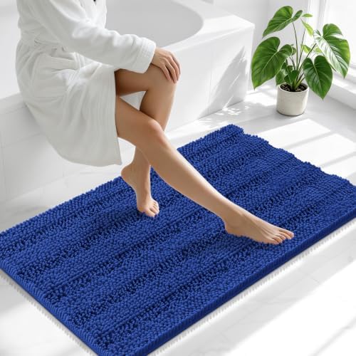 Smiry Thick Chenille Bathroom Runner Rugs 44x24, Soft Bath Mat, Royal Blue