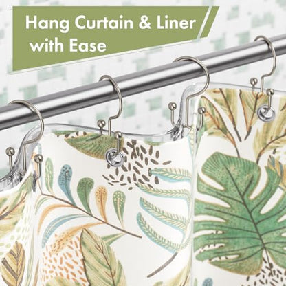 Amazer Nickel Shower Curtain Hooks, 12PCS Minimalist Simple Double Shower Curtain Rings, Rust-Resistant Metal Shower Hooks Shower Curtain Hangers, Shower Rings for Bathroom Shower Rods Curtains