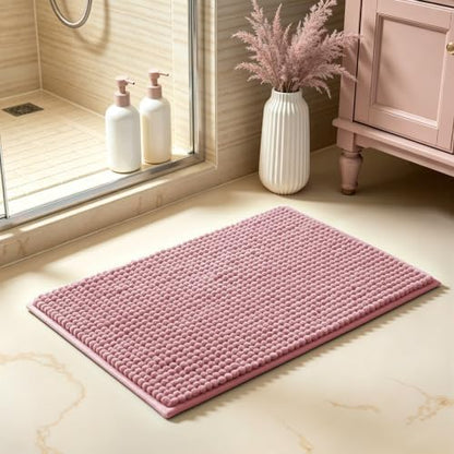 SUBRTEX Bathroom Rugs, 20" x 32" Chenille Bath Rug Soft Short Plush Bath Mat Soft Shower Mat Water Absorbent Shower Mat Quick Dry Machine Washable, Pink