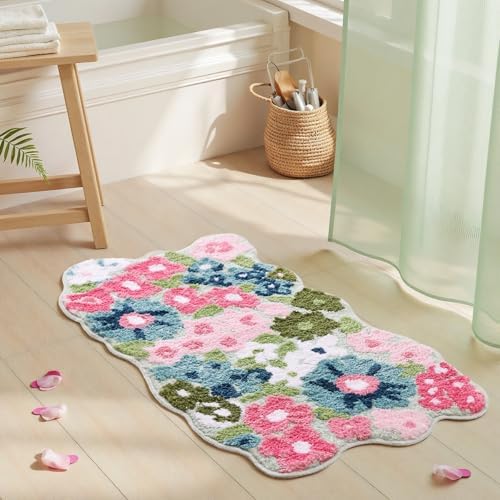 TRUEDAYS Floral Bath Mat, Cute Bath Mat for Bathroom, 32'' x 20'', Colorful