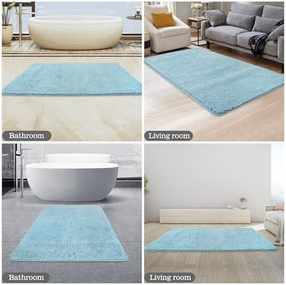 Yeaban Chenille Baby Blue Bathroom Rug 30"x50",Non-Slip Rubber Backing