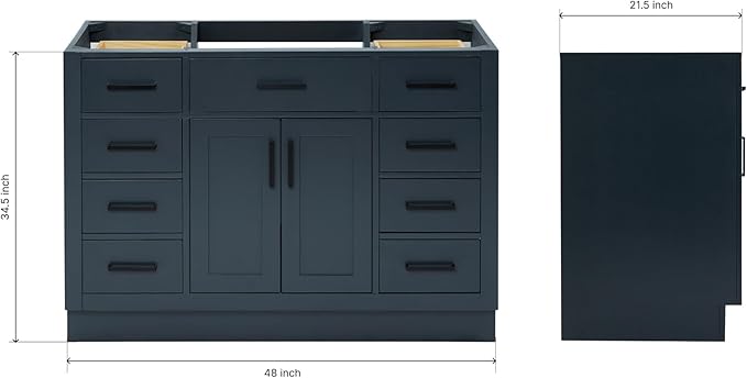 ARIEL Hepburn 48-inch Bathroom Vanity Base Cabinet,Solid Wood, 2 Soft Closing Doors, 9 Dovetail Drawers, Midnight Blue